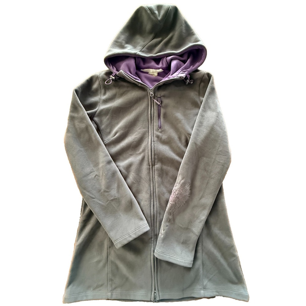 Athleta Swara Fleece Jacket Womens Gray Hooded Long Full Zip Yoga Coat